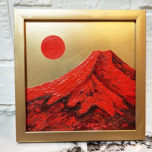 油絵 ミニ絵画 【赤富士と太陽】 油絵 ミニ絵画 【赤富士と太陽】 絵画 HR 通販 14807790