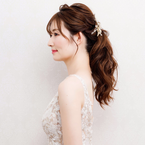 DH98  ヘッドドレス　ウェディング　小枝　ブライダル ヘアアクセサリー   ゴールド  結婚式 3枚目の画像