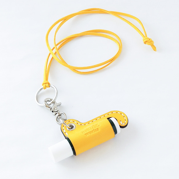 かわいいライン の リップクリームケース ストラップ付(本革 レザー