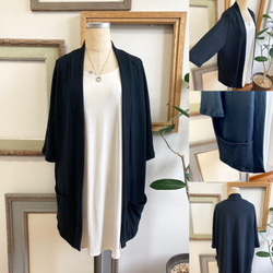 促銷價★ 柔軟的紗布材質❤️ 3/4 袖開衫和服般的衣領 黑色（尺碼從L 到LL 不限） 第2張的照片