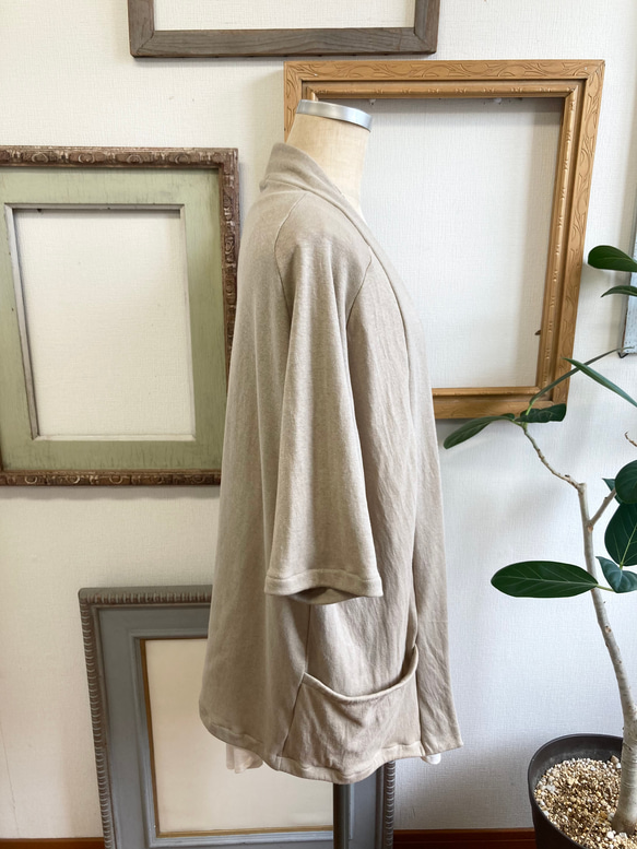 Sale price ★ 柔軟的紗布材質❤️ 3/4 袖開衫和服般的衣領米色（尺碼從 L 到 LL 不限） 第8張的照片
