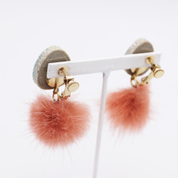 [秋冬] Mino ware 和水貂毛耳環 / 翡翠色 x 灰粉色 第4張的照片