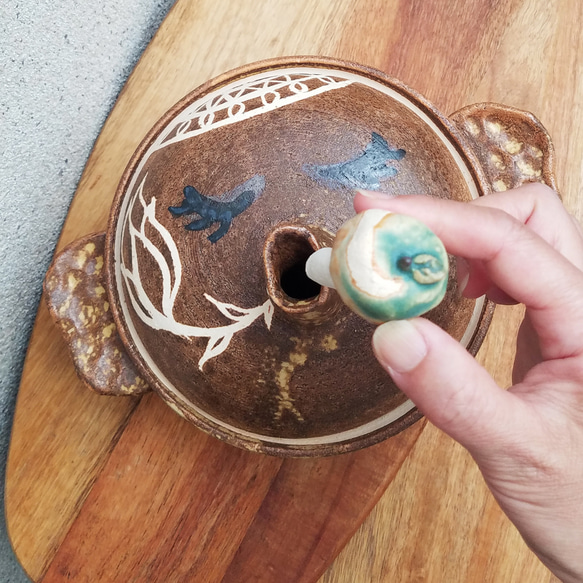 送料無料★1,500円お値引き済★ゾウさん土鍋【ご飯が炊ける土鍋・鼻ちょうちん】皮むき青りんご栓 鼻ちょうちん 5cｍ