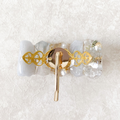 まろやかくすみカラー＊お花と淡水パールの鉱石風ヘアゴム／ポニー