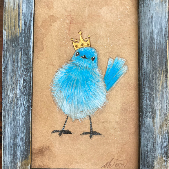 【受注制作】小さな絵画　青い鳥① /原画　日本画　かわいい　動物　インテリア 6枚目の画像