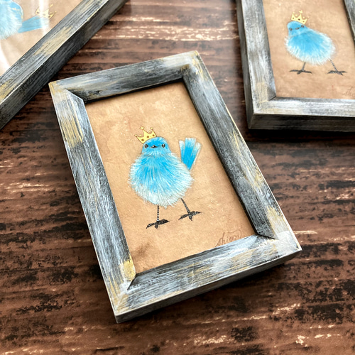 受注制作】小さな絵画 青い鳥① /原画 日本画 かわいい 動物