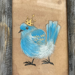【受注制作】小さな絵画　青い鳥④ /原画　日本画　かわいい　動物 6枚目の画像