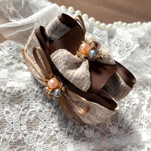 ハンドメイド♡♡ファーバンスクリップ♡♡Fancyギンガムチェックイエロー