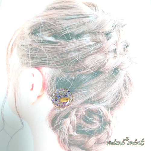 ☆レジンヘアゴム ブローチ☆♡No.600♡ レジン ヘアゴム* ドライフラワー レースフレーム ロゴプレート