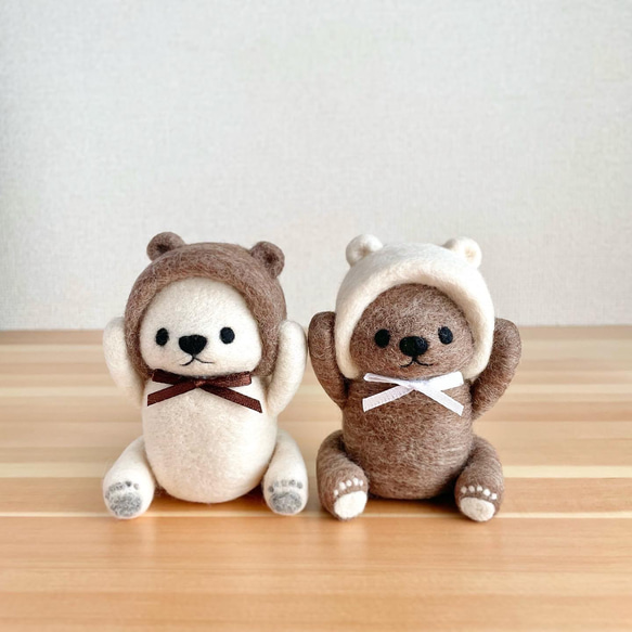 お互いに憧れてた仲良しクマさん＊羊毛フェルトのマスコット2体