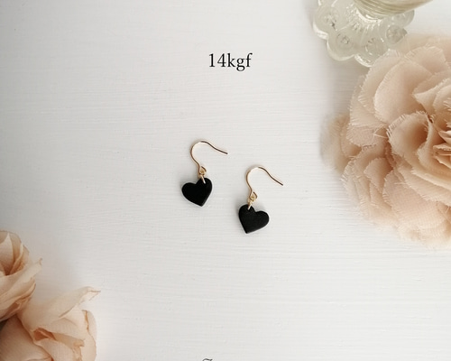 HERME ピアス 14kgf miniハートピアス black 染料仕上げ【受注制作】 ピアス