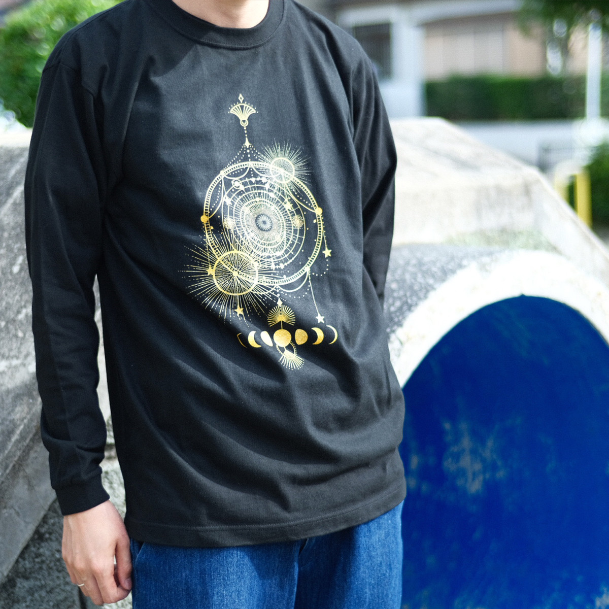 天体観測・月の満ち欠け ロングTシャツ（BLACK） / ロンT カットソー