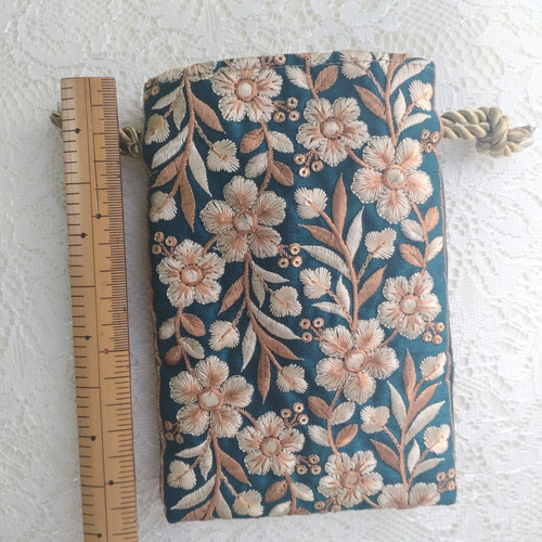 インド刺繍リボンの巾着ポーチ 巾着袋 涼 通販 14810431｜Creema