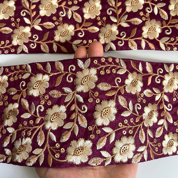 【在庫SALE♡50cm】インド刺繍リボン　パープル　シルク　GN467 3枚目の画像