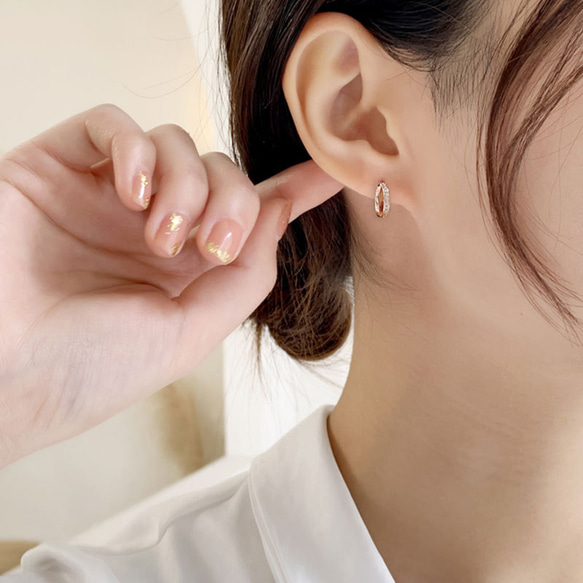 環形耳環 18K 防過敏女用小號 925 銀粉紅金水印禮物作品 第7張的照片