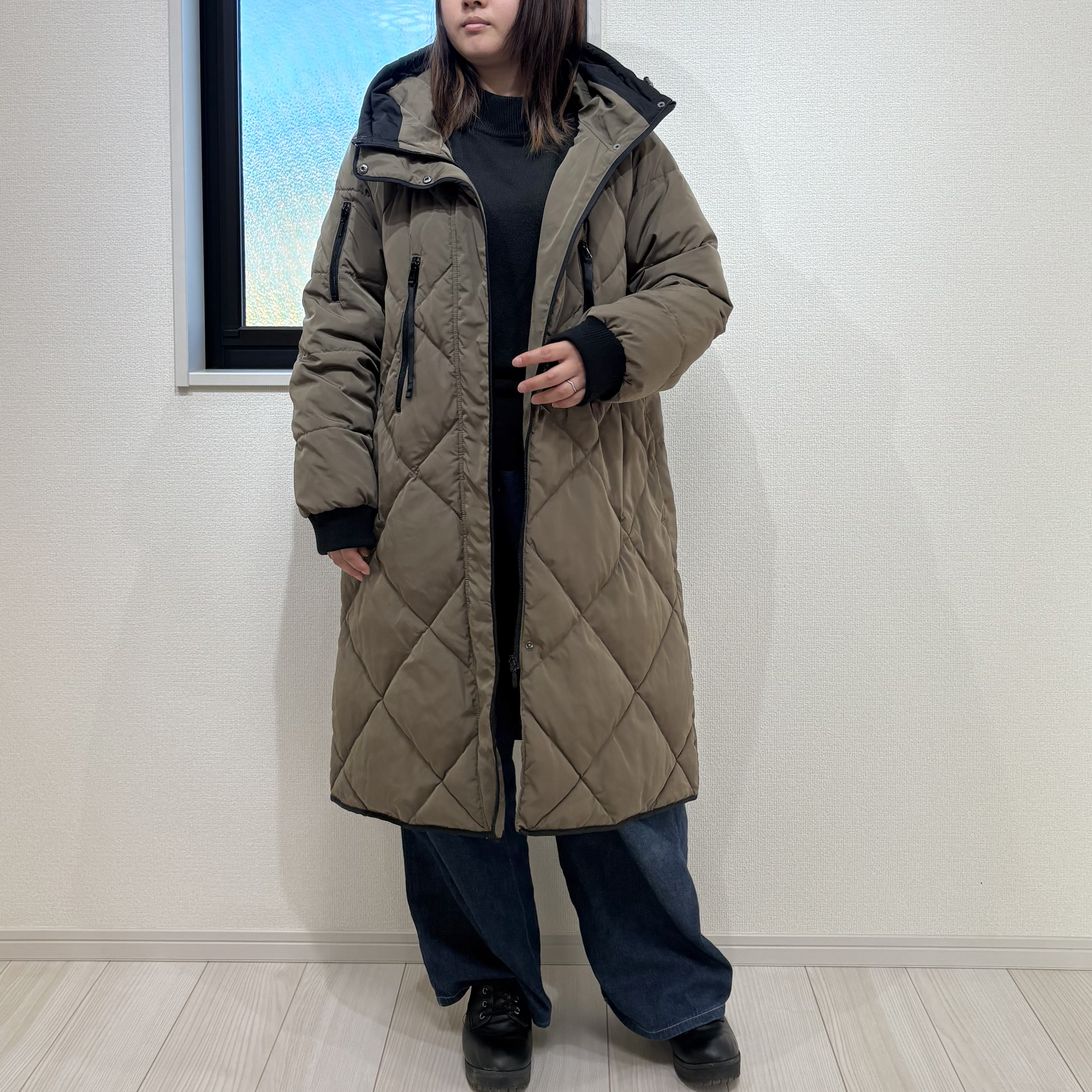 【送料無料】あったか たっぷりダウンのバイカラーキルティングダウンコート　水をはじきやすい ダウン 3カラー