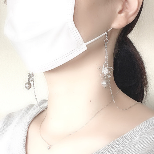 ♪471❤️ 花　ジルコニア　パール　マスクチェーン　メガネチェーン　マスク ♪471❤️ 花 ジルコニア パール マスクチェーン メガネチェーン