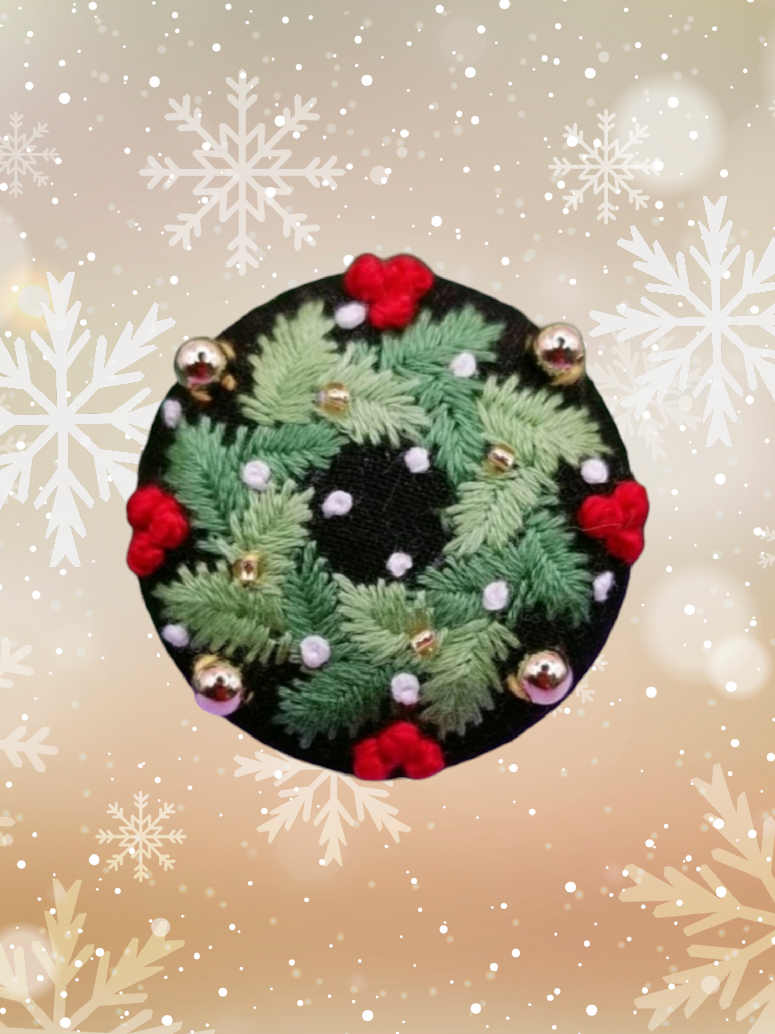 クリスマスリース3センチくるみボタンヘアゴム2点セット