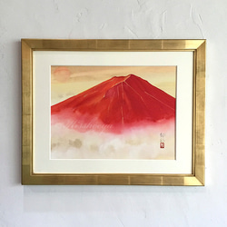 開業祝いに最適☆ 「招福金龍赤富士」 手描き箔押し原画 きい
