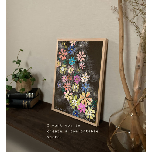 いろとりどりの花たち 【原画/A3/アクリル画】 インテリアアート