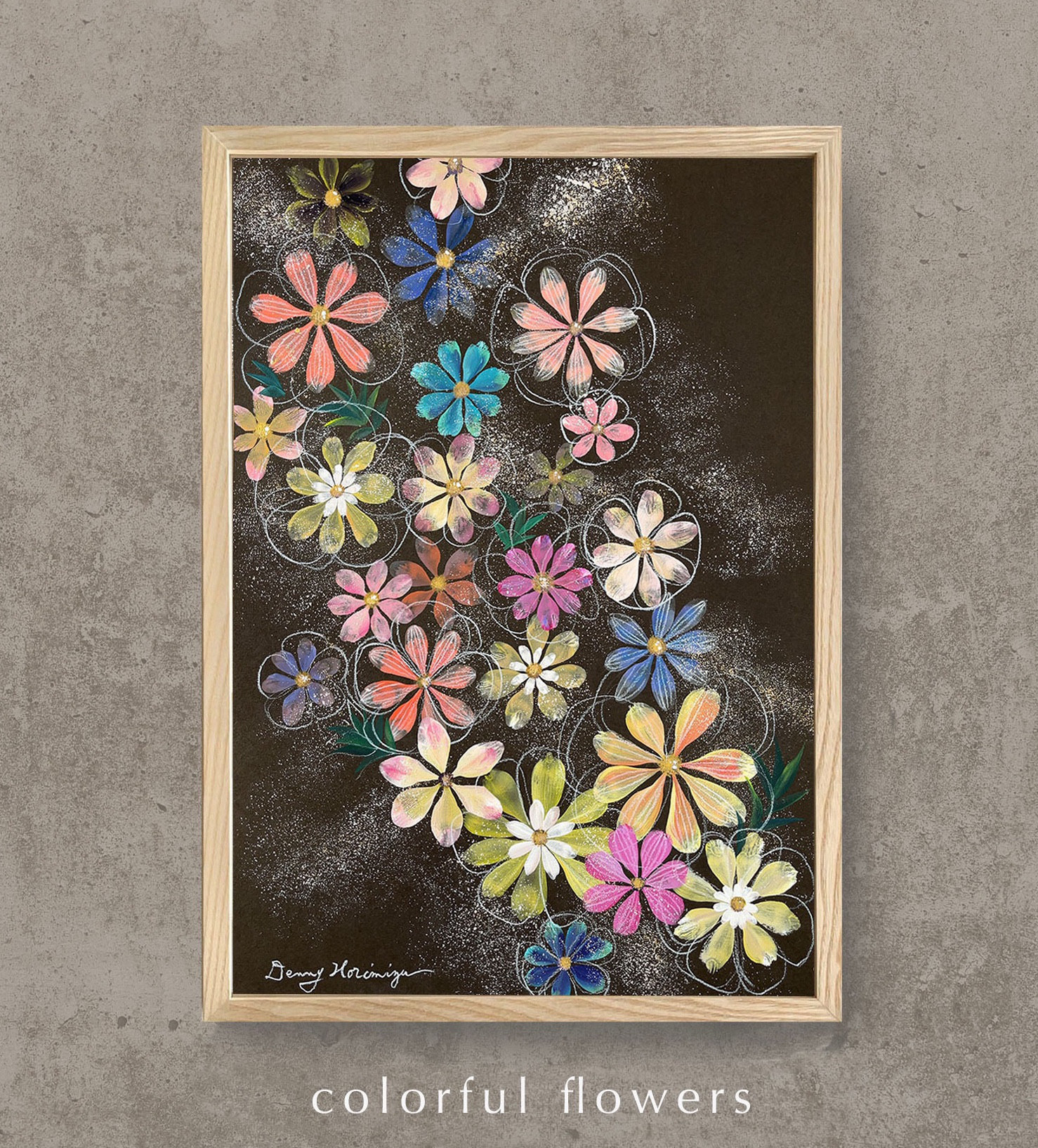 k*i様 日常に彩りを添えるインテリアアート　原画　A3　額付き　植物画　絵画 絵画 花の絵 インテリア 壁掛け 版画 風水 黄色 玄関 おしゃれ