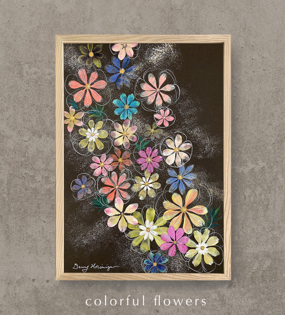 いろとりどりの花たち 【原画/A3/アクリル画】 インテリアアート
