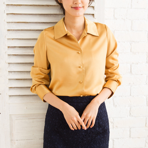 即納】秋冬コーデに最適 通勤からフォーマルまで使える長袖上品サテン