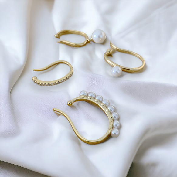 イヤーカフ パール 18K ゴールド 4点セット アレルギー対応 イヤーカフス 大きめ レディース 仕事 プレゼント 7枚目の画像