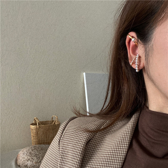 イヤーカフ パール 18K ゴールド 4点セット アレルギー対応 イヤーカフス 大きめ レディース 仕事 プレゼント 5枚目の画像