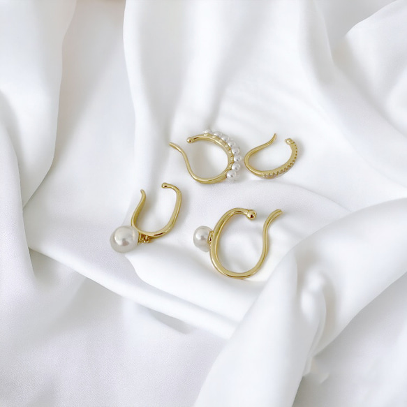 イヤーカフ パール 18K ゴールド 4点セット アレルギー対応 イヤーカフス 大きめ レディース 仕事 プレゼント 8枚目の画像