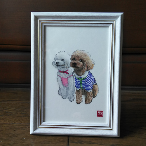 トイプードル白】【トイプードル茶】仲良しトイプードル 原画 絵画