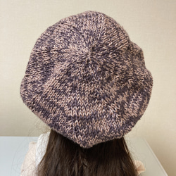 ニット帽　ピンクパープル　手編み　ベレー帽　男女兼用　1年中着用可能　おしゃれ 3枚目の画像
