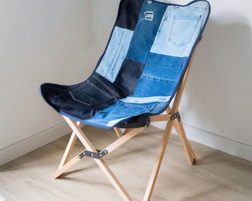 デニム風折りたたみ椅子　ハンドメイド デニム風折りたたみ椅子 ハンドメイド