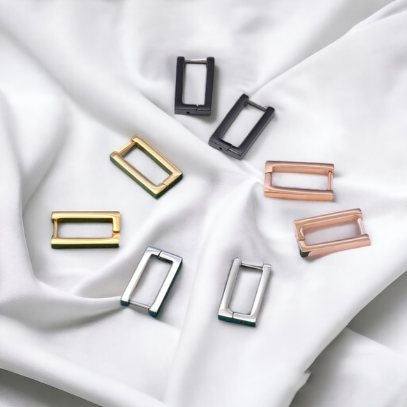 フープピアス サージカルステンレス シンプル スクエア 長方形 ライン 両耳 6枚目の画像