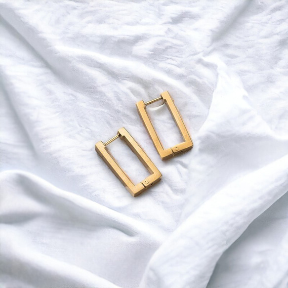 フープピアス サージカルステンレス シンプル スクエア 長方形 ライン 両耳 9枚目の画像