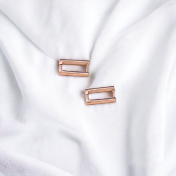 フープピアス サージカルステンレス シンプル スクエア 長方形 ライン 両耳 10枚目の画像