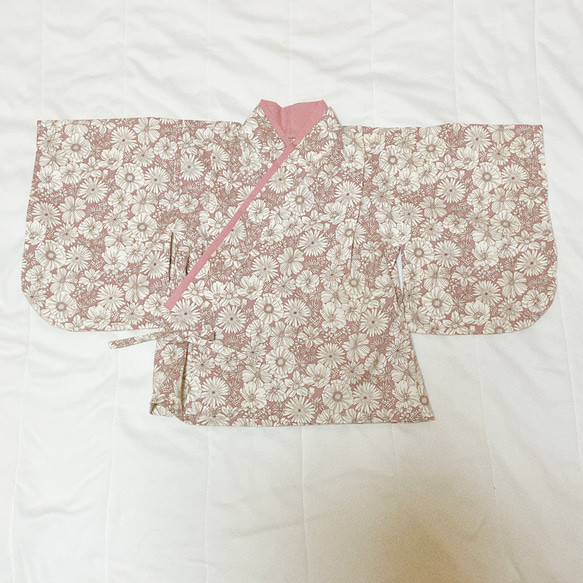 【期間限定価格】ベビー袴　ハンドメイド　ベビー着物　スモーキーローズ　パープル　花柄　60 70 80サイズ 4枚目の画像