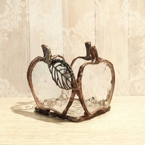 りんごのキャンドルホルダー ステンドグラス ガラスの林檎 クリスマス