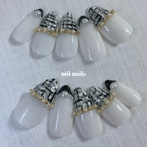 ネイルチップ オーダーネイル ツイードネイル ワンホン 韓国ネイル