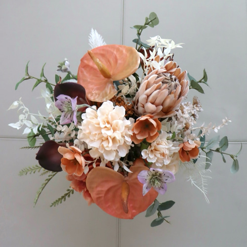 テラコッタカラーブーケ プロテアとアンスリウム アーティフィシャル