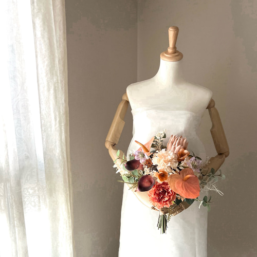 テラコッタカラーブーケ プロテアとアンスリウム アーティフィシャル