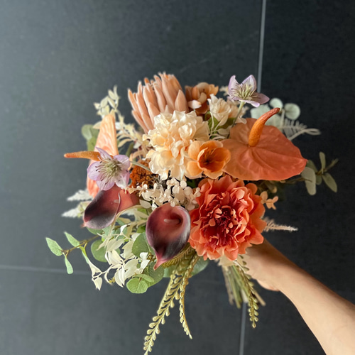 テラコッタカラーブーケ プロテアとアンスリウム アーティフィシャル