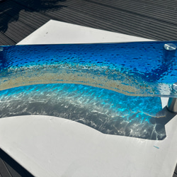 新色　アートガラスモニターラック  波紋ブルーオーシャン　テレビスタンド　海　砂浜 4枚目の画像