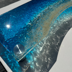 新色　アートガラスモニターラック  波紋ブルーオーシャン　テレビスタンド　海　砂浜 6枚目の画像