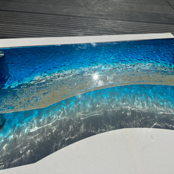 新色　アートガラスモニターラック  波紋ブルーオーシャン　テレビスタンド　海　砂浜 1枚目の画像