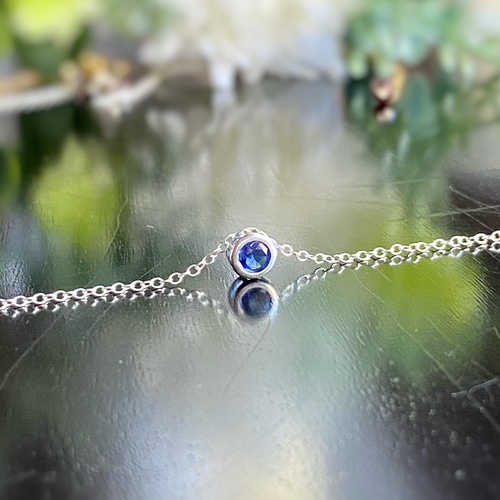 宝石質カイヤナイトAAA 4mm ベゼルネックレス 14kgf/sv925 4月誕生石