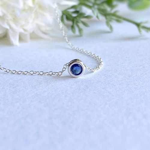 宝石質カイヤナイトAAA 4mm ベゼルネックレス 14kgf/sv925 4月誕生石