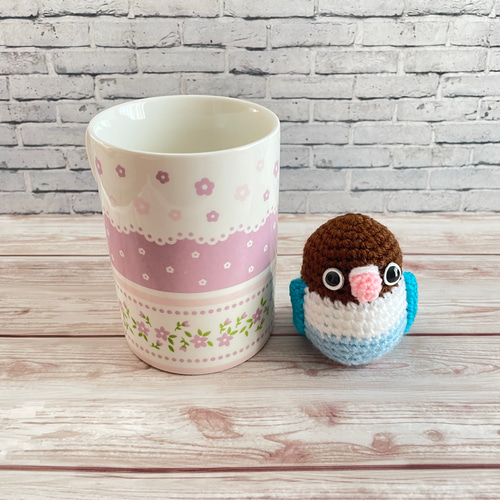 ボタンインコ（ブルー）あみぐるみ：かわいい小鳥 あみぐるみ