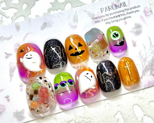 ネイルチップNo.97】ハロウィン/仮装/お菓子/かぼちゃ/おばけ