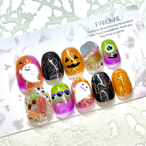 ネイルチップNo.97】ハロウィン/仮装/お菓子/かぼちゃ/おばけ